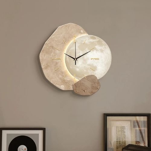 Silent Wall Clock – Modern Moon Phase White Wooden Design - Hurbane Home