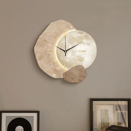 Silent Wall Clock – Modern Moon Phase White Wooden Design - Hurbane Home