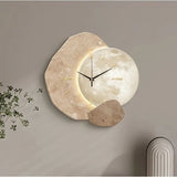 Silent Wall Clock – Modern Moon Phase White Wooden Design - Hurbane Home