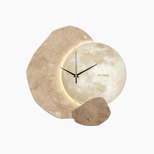 Silent Wall Clock – Modern Moon Phase White Wooden Design - Hurbane Home