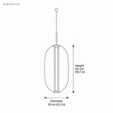 Dimension drawing of the glass pendant light showing diameter and height in inches