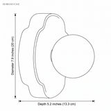 Line drawing of the wall sconce showing 7.9 inch diameter and 5.2 inch depth