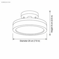 Line drawing showing the ceiling light at 20 cm diameter and 9 cm height