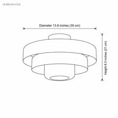 Line drawing of the ceiling light showing 13.8 inch diameter and 8.3 inch height