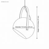 Line drawing of the small ball pendant, 7.9 inch diameter x 10.6 inch height