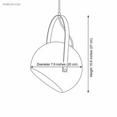Line drawing of the small ball pendant, 7.9 inch diameter x 10.6 inch height