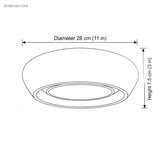 Dimension diagram showing 28 cm 11 inch diameter and 7.5 cm 3 inch height