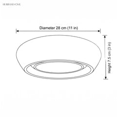 Dimension diagram showing 28 cm 11 inch diameter and 7.5 cm 3 inch height