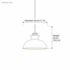 Line drawing of the dome shade showing 11 inch diameter and 10.2 inch height