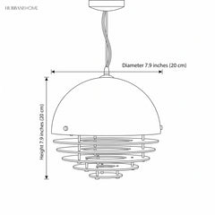 Line drawing of the dome pendant with four stacked rings, 7.9 inch diameter by 7.9 inch height