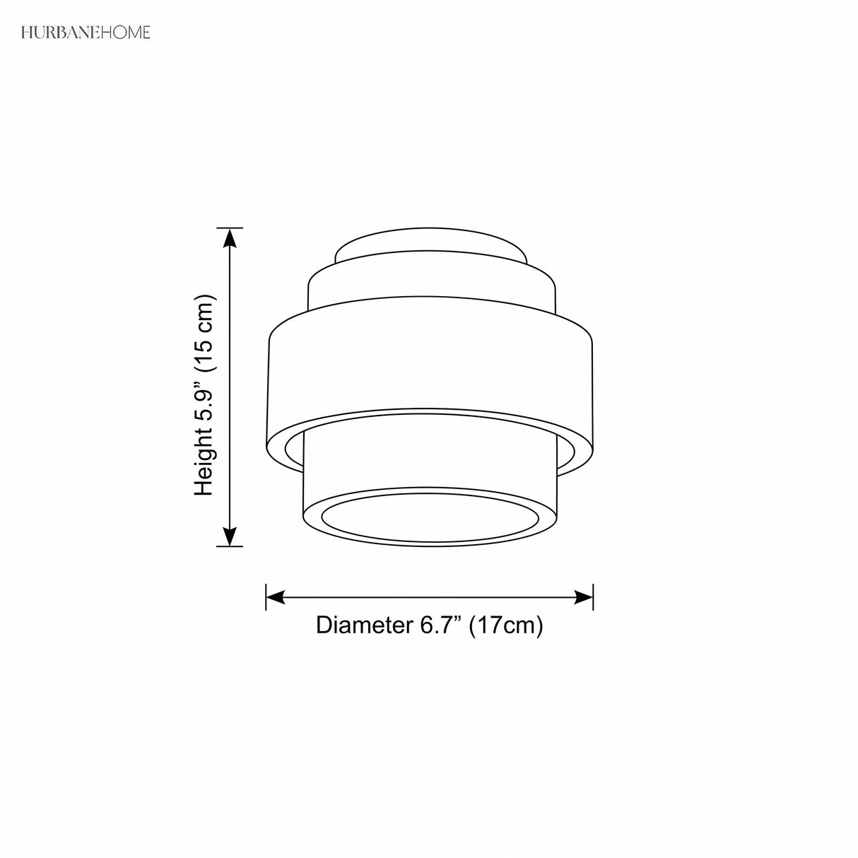 Line drawing showing ceiling light dimensions of 6.7 inch diameter and 5.9 inch height