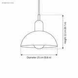 Dimension drawing of the small bowl pendant, 9.8 inch diameter by 8.7 inch height