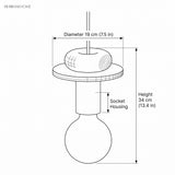Dimension diagram of the wood pendant light showing 7.5 inch diameter and 13.4 inch height