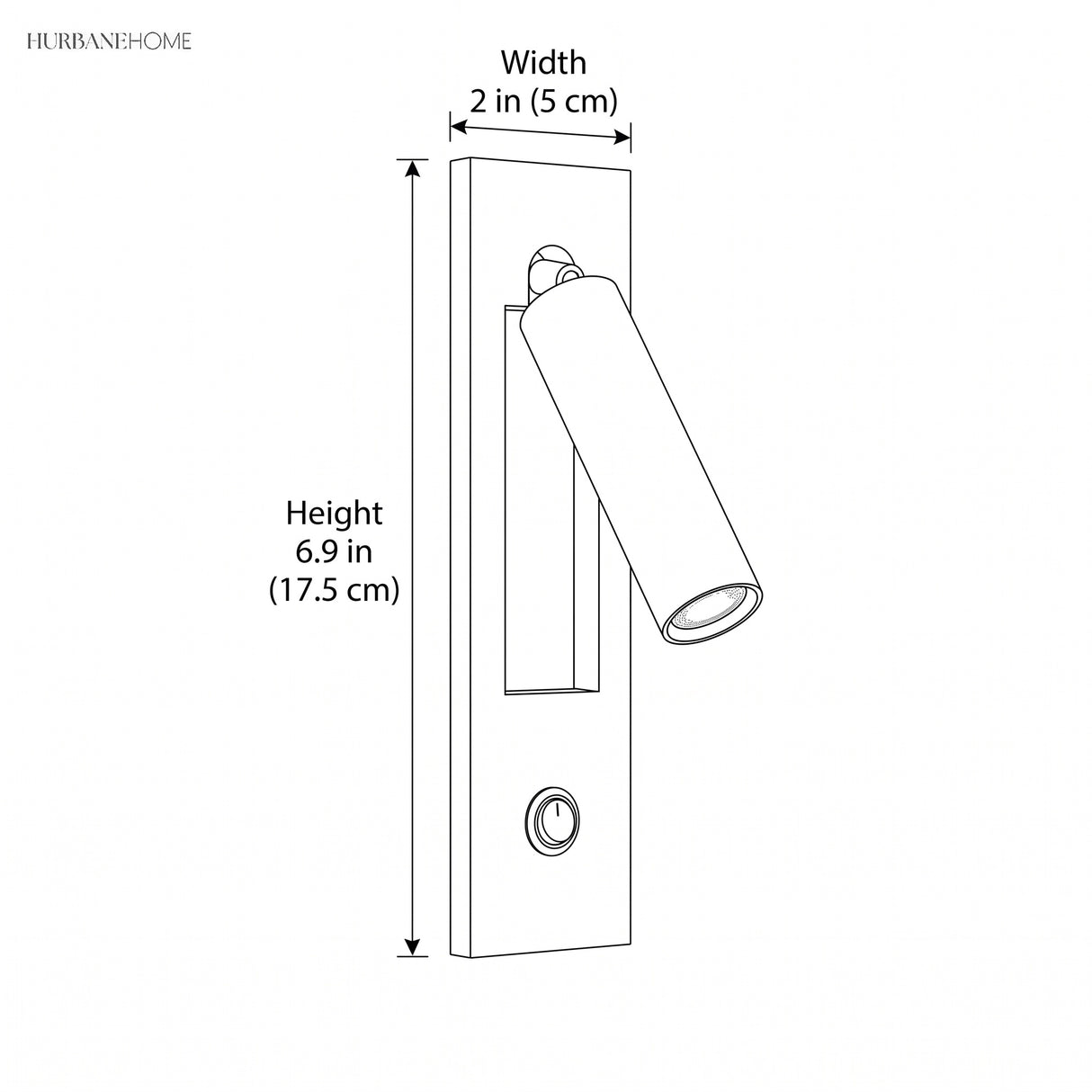 bedside reading wall sconce with rotating LED size dimensions