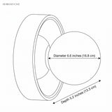 Line drawing of the orb wall sconce, 6.6 inch diameter and 5.2 inch depth
