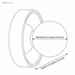 Line drawing of the orb wall sconce, 6.6 inch diameter and 5.2 inch depth