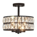 Eamon Luxury Carved Crystal Drum Semi Flush Chandelier Elegant Pendant Fixture