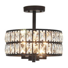 Eamon Luxury Carved Crystal Drum Semi Flush Chandelier Elegant Pendant Fixture