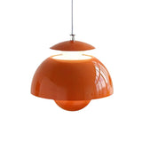 Orange glossy metal bud pendant light on a white background