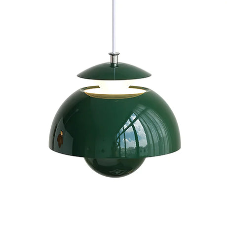 Bud shaped metal pendant light product shot on a white background