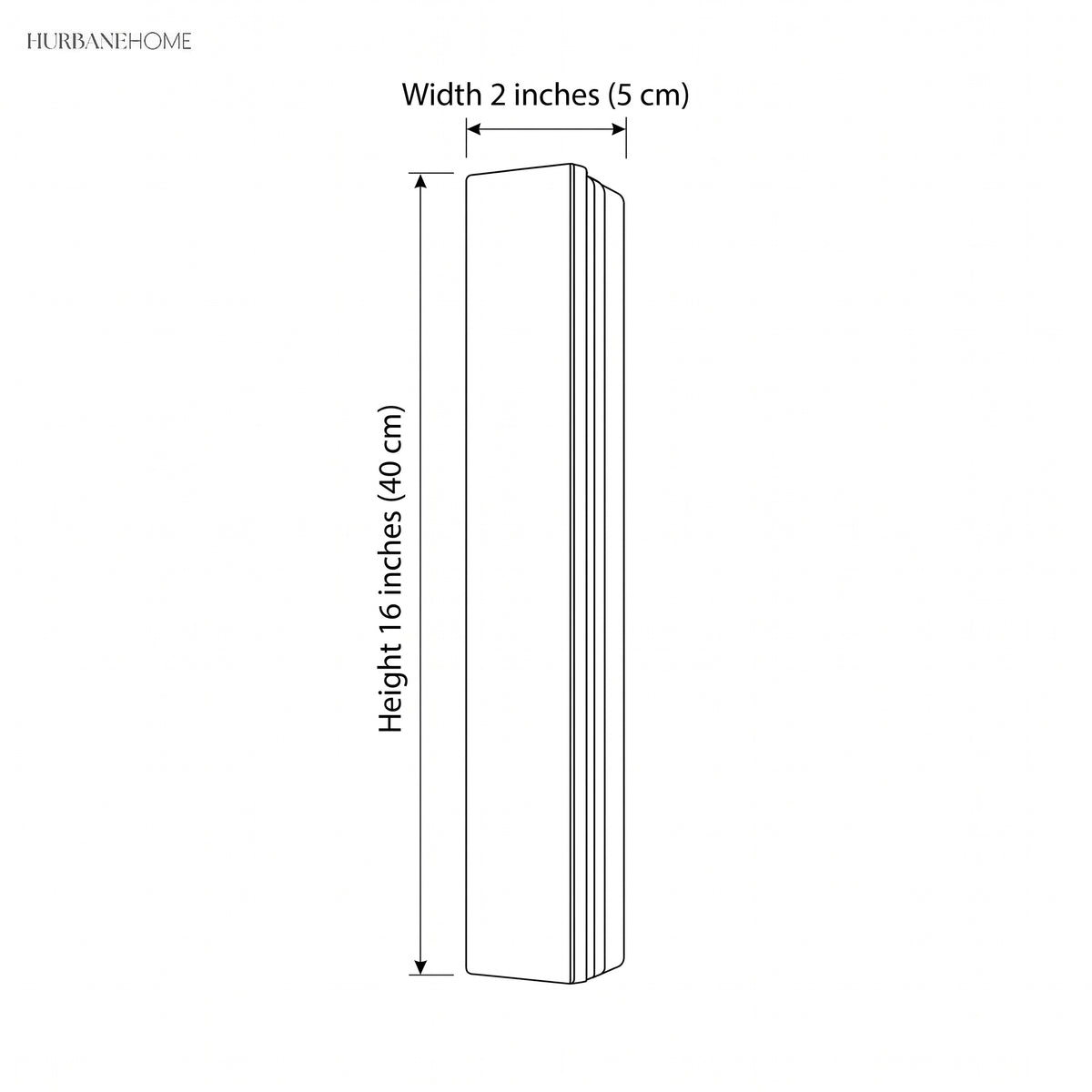 Dimension drawing showing the 16 inch height and 2 inch width of the fitting