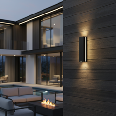 Slim linear LED exterior wall sconce alternative angle view 1