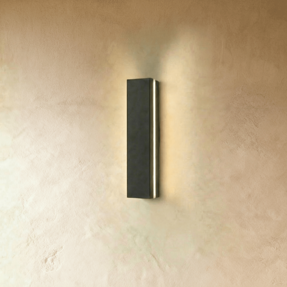 Slim linear LED exterior wall sconce close detail view 2