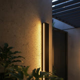 Slim linear LED exterior wall sconce close detail view 14