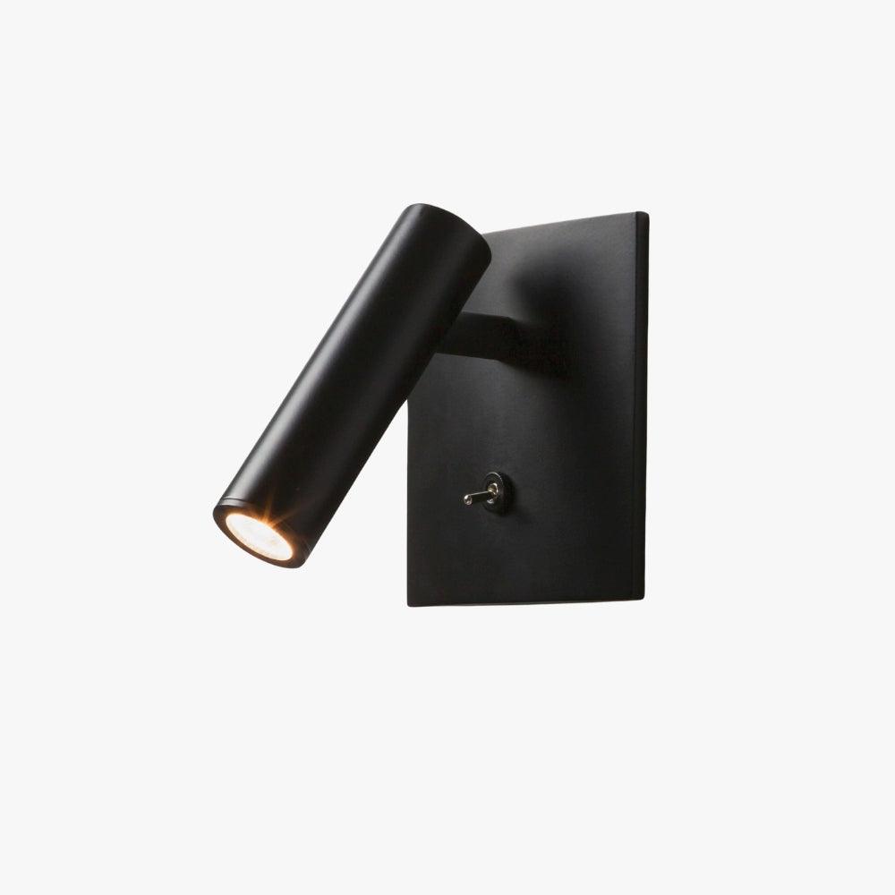 Small square LED wall sconce with an integrated switch, black finish, view 1