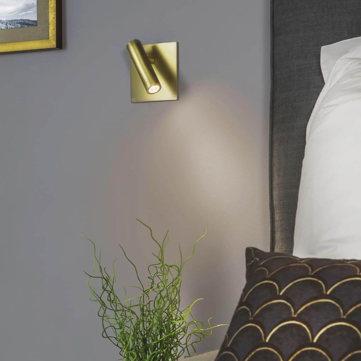 Copper plated square wall sconce with a cylindrical LED spot head, view 8