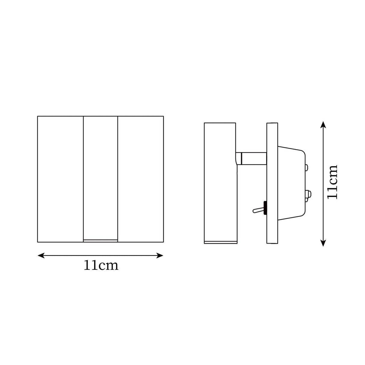 Small square LED wall sconce with an integrated switch, black finish, view 13