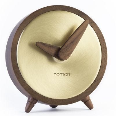 Atomo Walnut and Brass Table Clock Minimalist Handcrafted Timepiece
