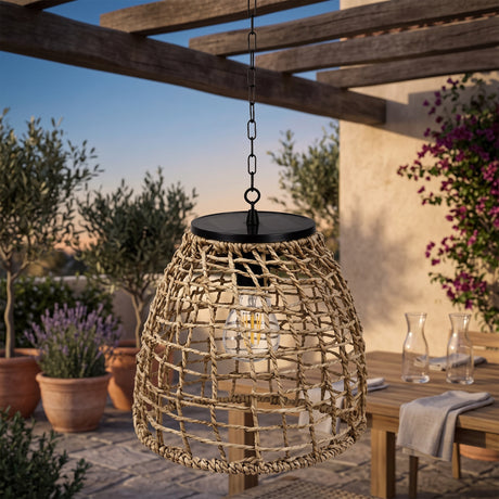 Solar woven bell pendant lantern main product image on a plain background