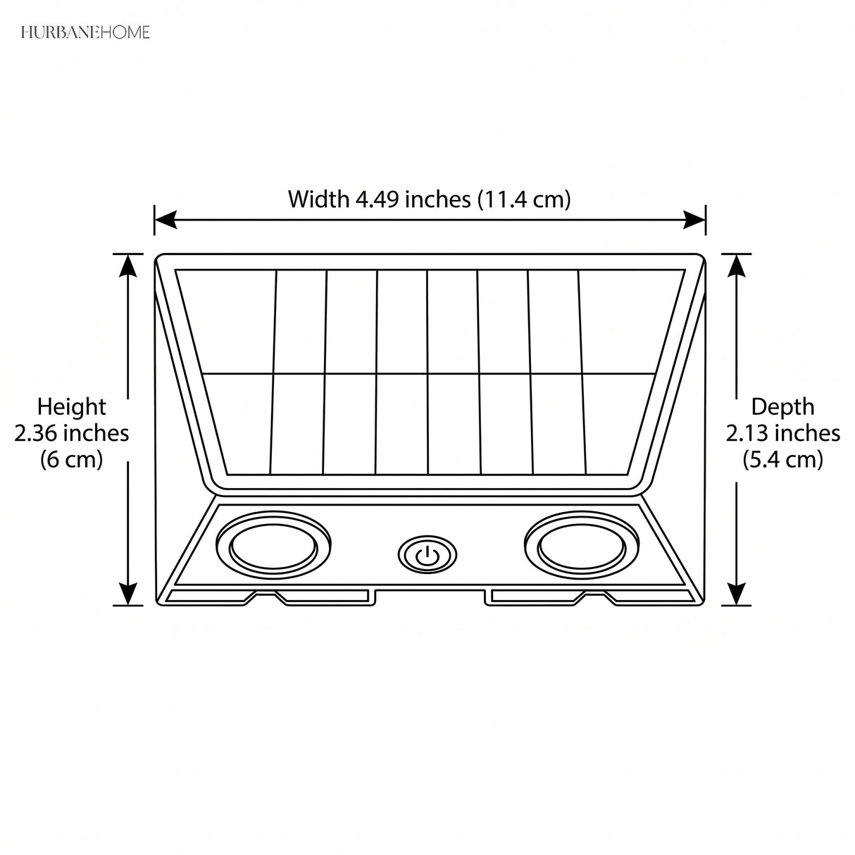 Drawing giving the fixture width 4.49 inches, height 2.36, depth 2.13