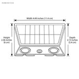 Drawing giving the fixture width 4.49 inches, height 2.36, depth 2.13