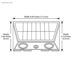 Drawing giving the fixture width 4.49 inches, height 2.36, depth 2.13