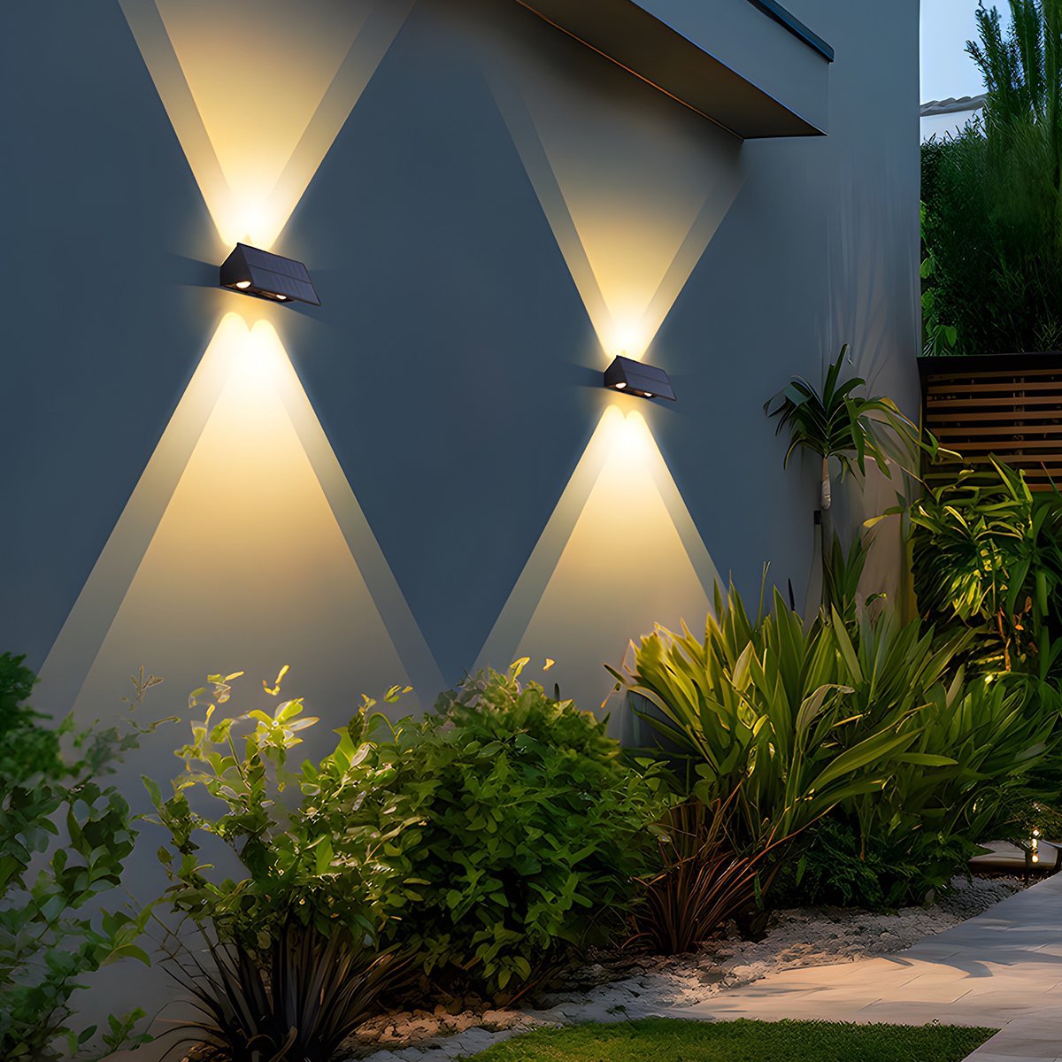 Solar outdoor wall light detail view 2 showing finish and construction