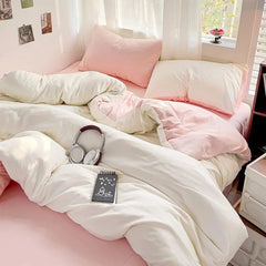 Solid Cotton Bed Linen - 4 - Piece Cotton Sheet Set with Duvet Cover - Hurbane Home