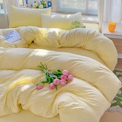 Solid Cotton Bed Linen - 4 - Piece Cotton Sheet Set with Duvet Cover - Hurbane Home