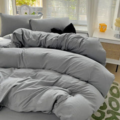 Solid Cotton Bed Linen - 4 - Piece Cotton Sheet Set with Duvet Cover - Hurbane Home