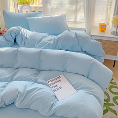 Solid Cotton Bed Linen - 4 - Piece Cotton Sheet Set with Duvet Cover - Hurbane Home