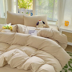 Solid Cotton Bed Linen - 4 - Piece Cotton Sheet Set with Duvet Cover - Hurbane Home