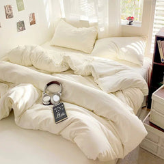 Solid Cotton Bed Linen - 4 - Piece Cotton Sheet Set with Duvet Cover - Hurbane Home