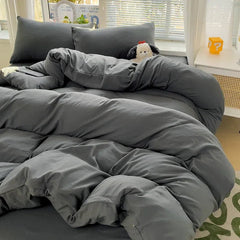 Solid Cotton Bed Linen - 4 - Piece Cotton Sheet Set with Duvet Cover - Hurbane Home