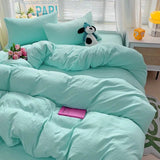 Solid Cotton Bed Linen - 4 - Piece Cotton Sheet Set with Duvet Cover - Hurbane Home