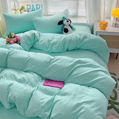 Solid Cotton Bed Linen - 4 - Piece Cotton Sheet Set with Duvet Cover - Hurbane Home
