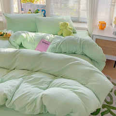 Solid Cotton Bed Linen - 4 - Piece Cotton Sheet Set with Duvet Cover - Hurbane Home