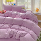 Solid Cotton Bed Linen - 4 - Piece Cotton Sheet Set with Duvet Cover - Hurbane Home