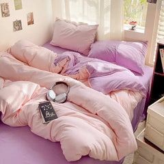Solid Cotton Bed Linen - 4 - Piece Cotton Sheet Set with Duvet Cover - Hurbane Home