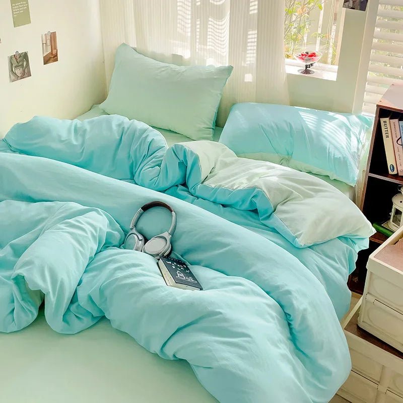Solid Cotton Bed Linen - 4 - Piece Cotton Sheet Set with Duvet Cover - Hurbane Home